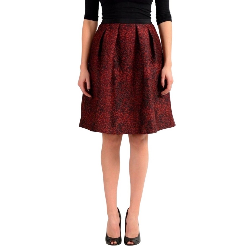 Burberry London Parade Red & Black Silk Jacquard Pleated A-Line Skirt NWT $750